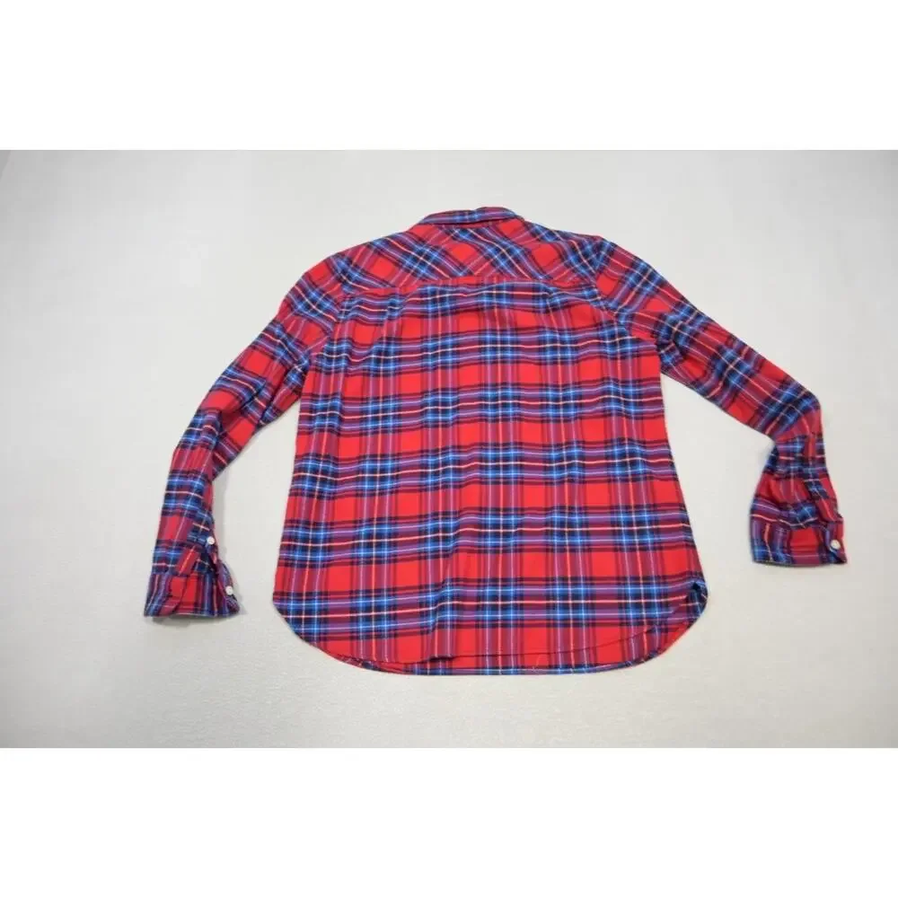 J Crew 3/4 Zip Flannel Camp Shirt Mercantile Plaid Long Sleeve Mens Sz Medium‎